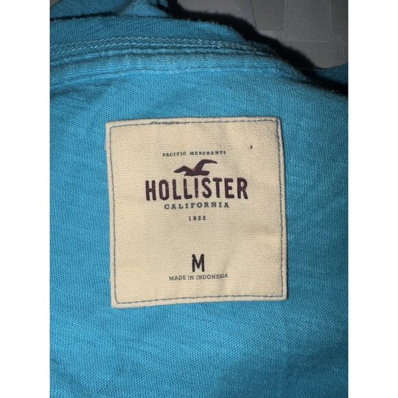 Hollister Shirt Top Women Medium Scoop Neck Tie Waist Cap Sleeve Blue - Picture 7 of 8